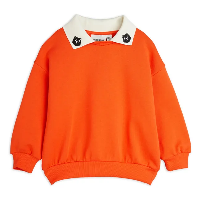 Sweatshirt mit Kragen Katze Bio-Baumwolle | Orange