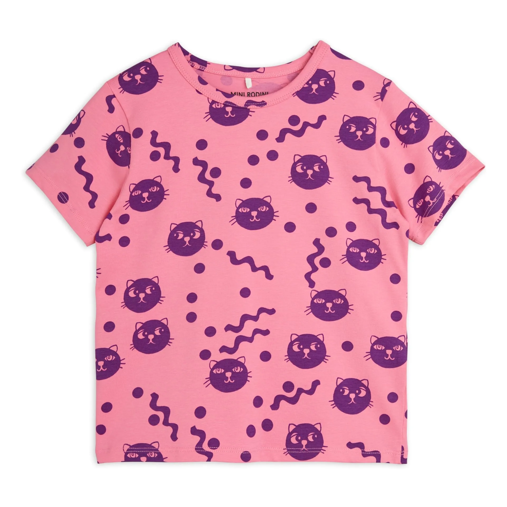 Mini Rodini Pink Squiggly Cat T-Shirt Organic Cotton