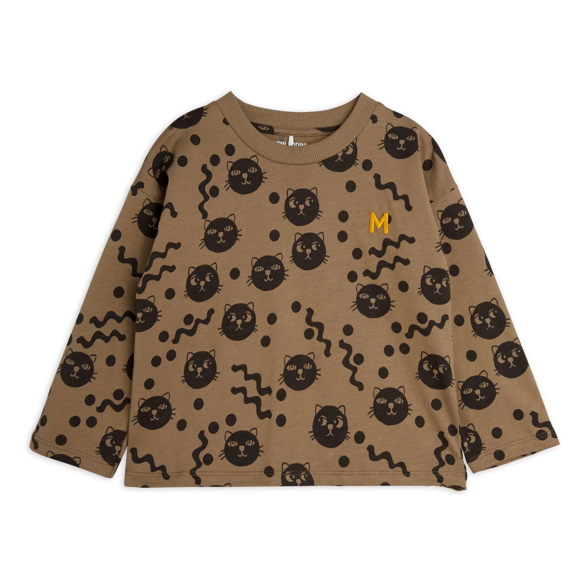 Mini Rodini Brown Squiggly Cat T-Shirt Organic Cotton