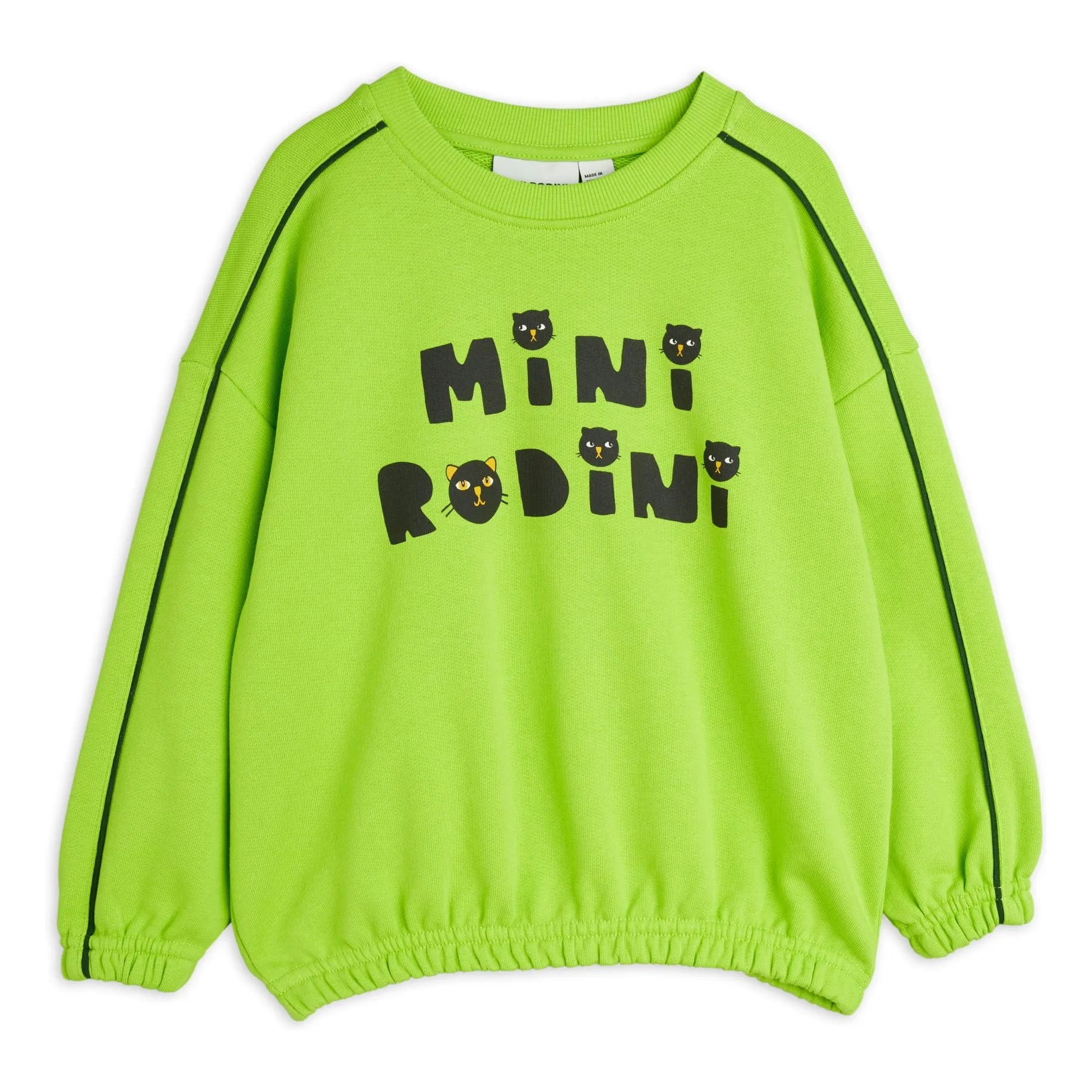Mini Rodini Fluorescent Green Sweat Cat Organic Cotton