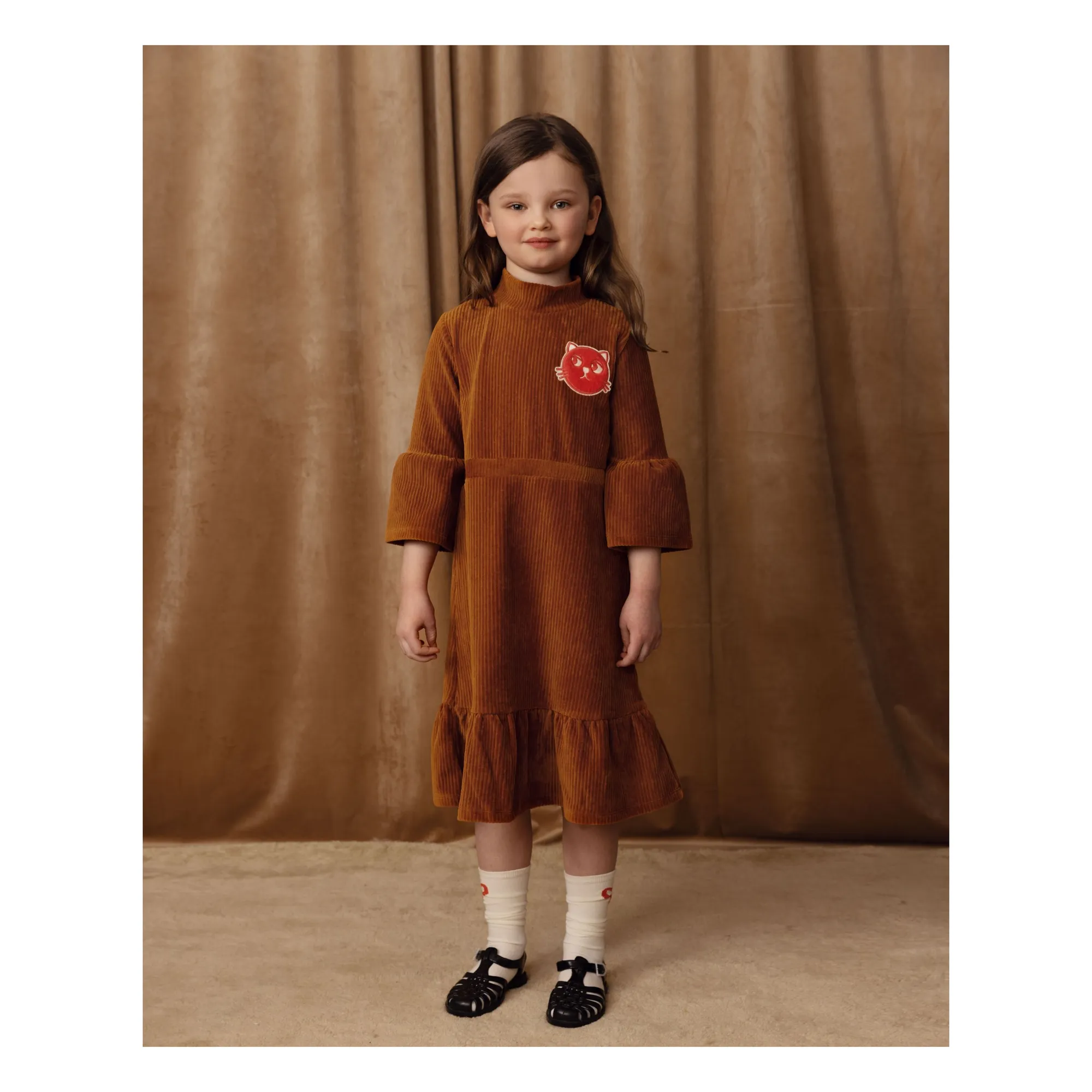 Mini Rodini Camel Organic Corduroy Cat Dress