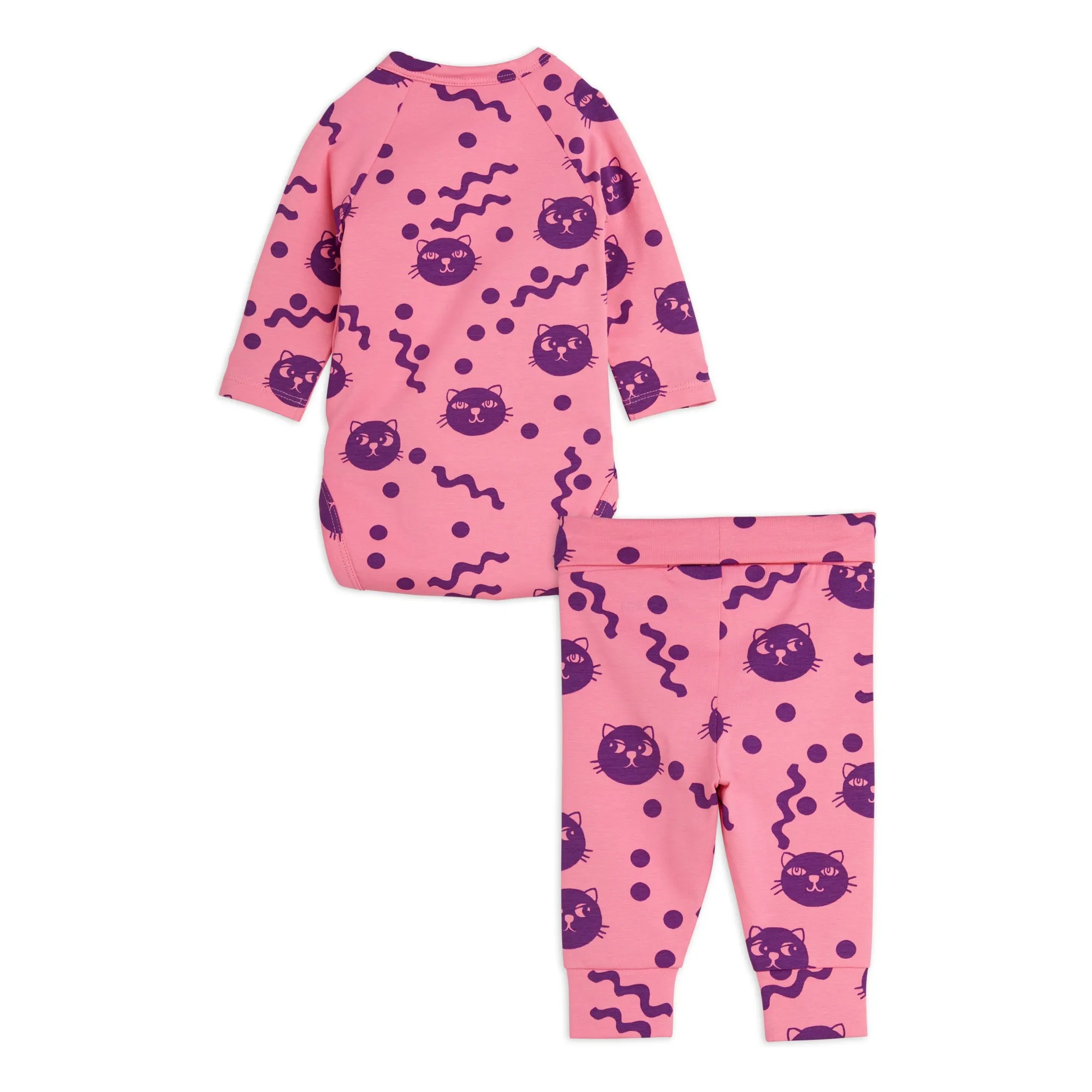 Ensemble Body et Legging Squiggly Cat Coton Bio | Rose- Image produit n°1