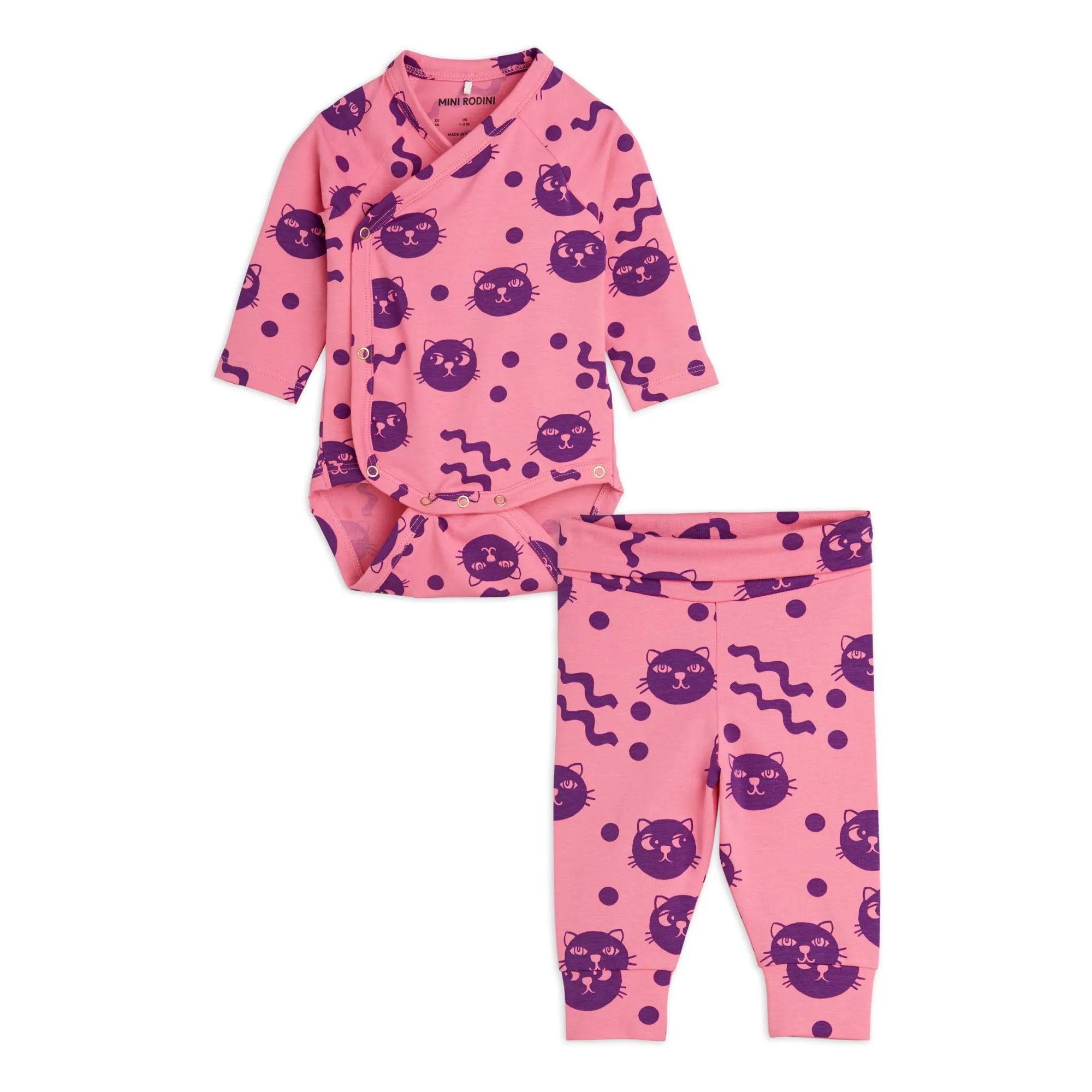 Ensemble Body et Legging Squiggly Cat Coton Bio | Rose- Image produit n°0