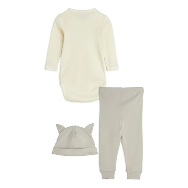 Conjunto de body, jogger y gorro de gato de algodón orgánico | Crudo