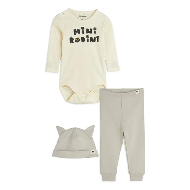 Conjunto de body, jogger y gorro de gato de algodón orgánico | Crudo