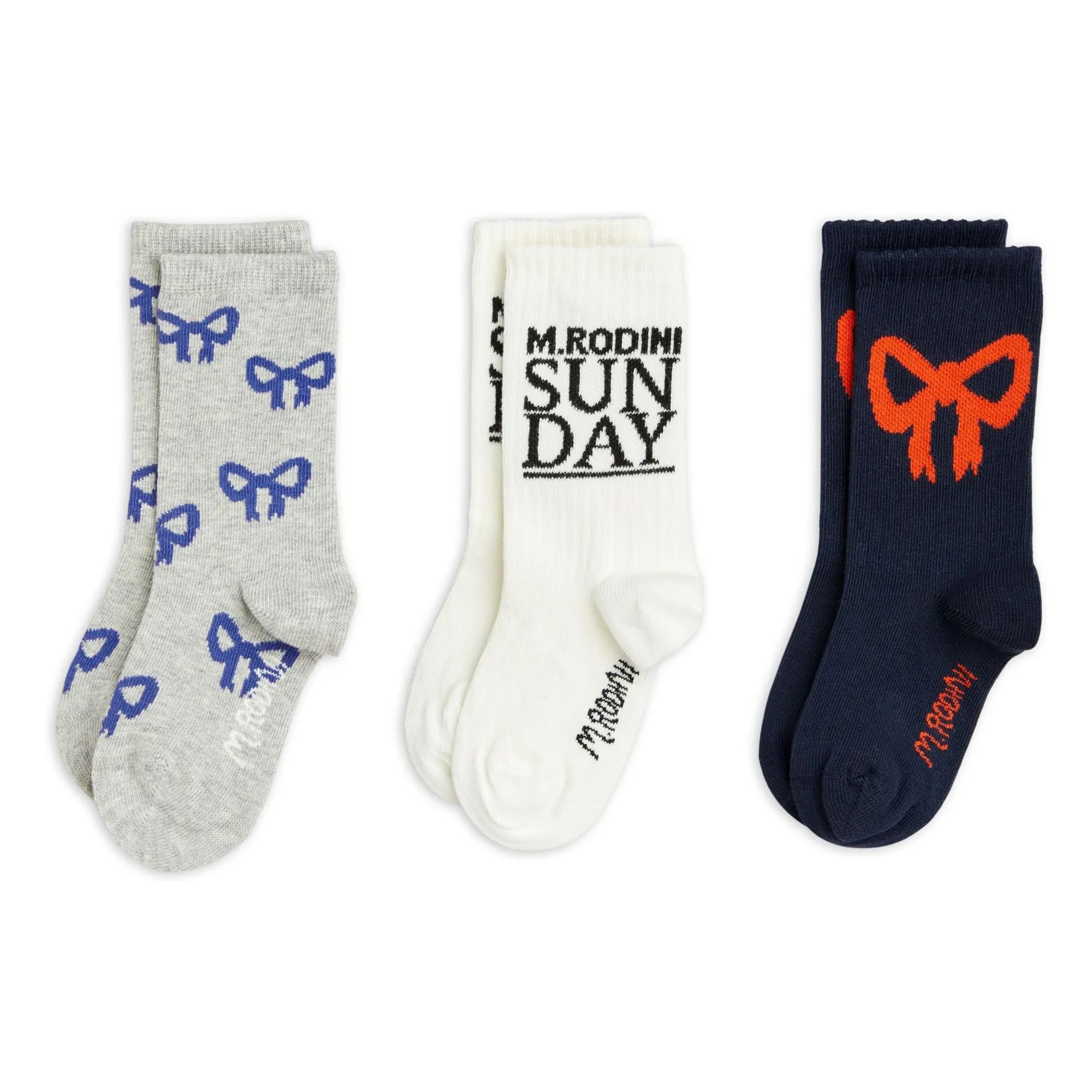 Mini Rodini Grey Set Of 3 Organic Cotton Knotted Socks