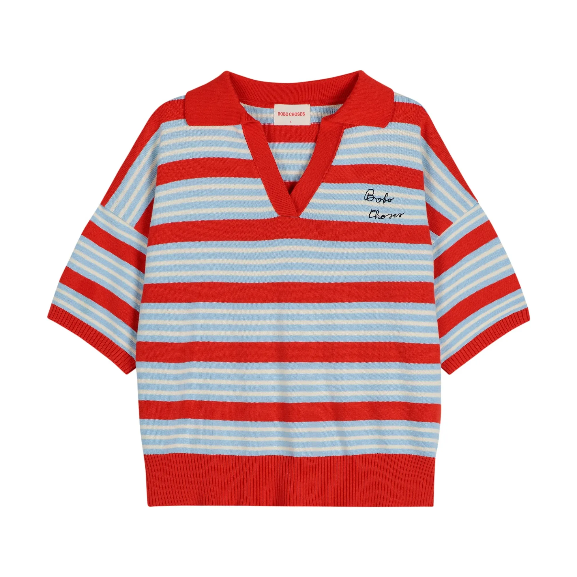 Bobo Choses Blue Striped Organic Cotton Polo Neck Sweater X Smallable
