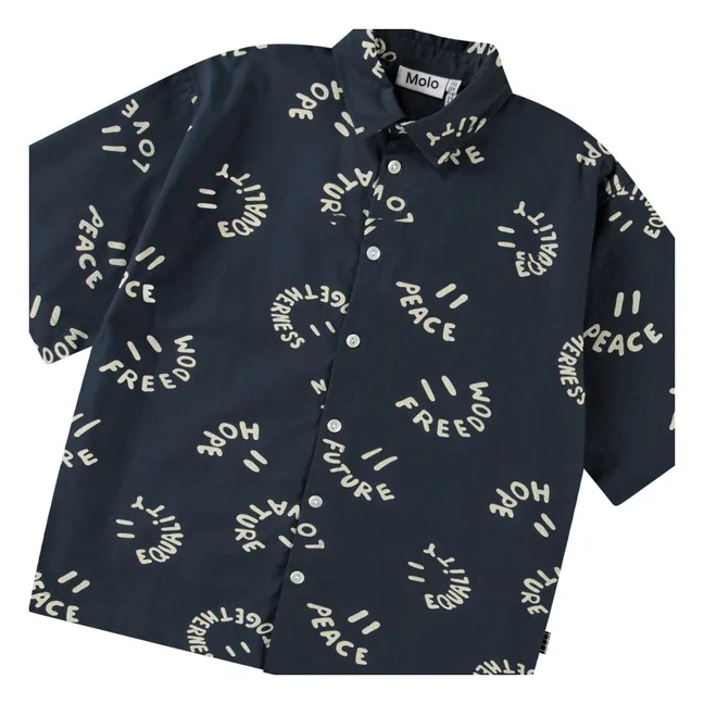 Camicia in cotone organico Richie Smile Words | Blu marino