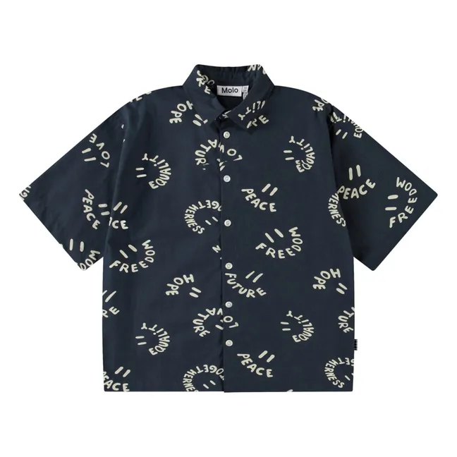 Camicia in cotone organico Richie Smile Words | Blu marino