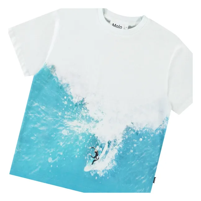 Camiseta de algodón orgánico Riley Wave Surfer | Blanco