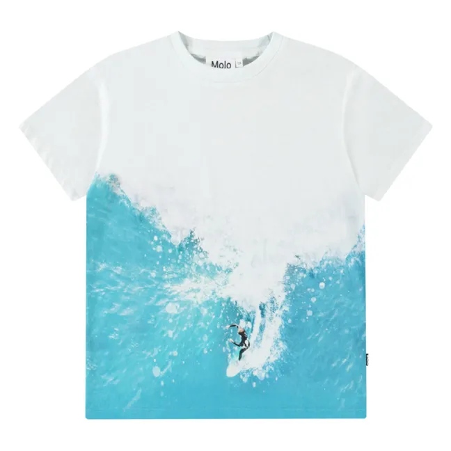 Camiseta de algodón orgánico Riley Wave Surfer | Blanco