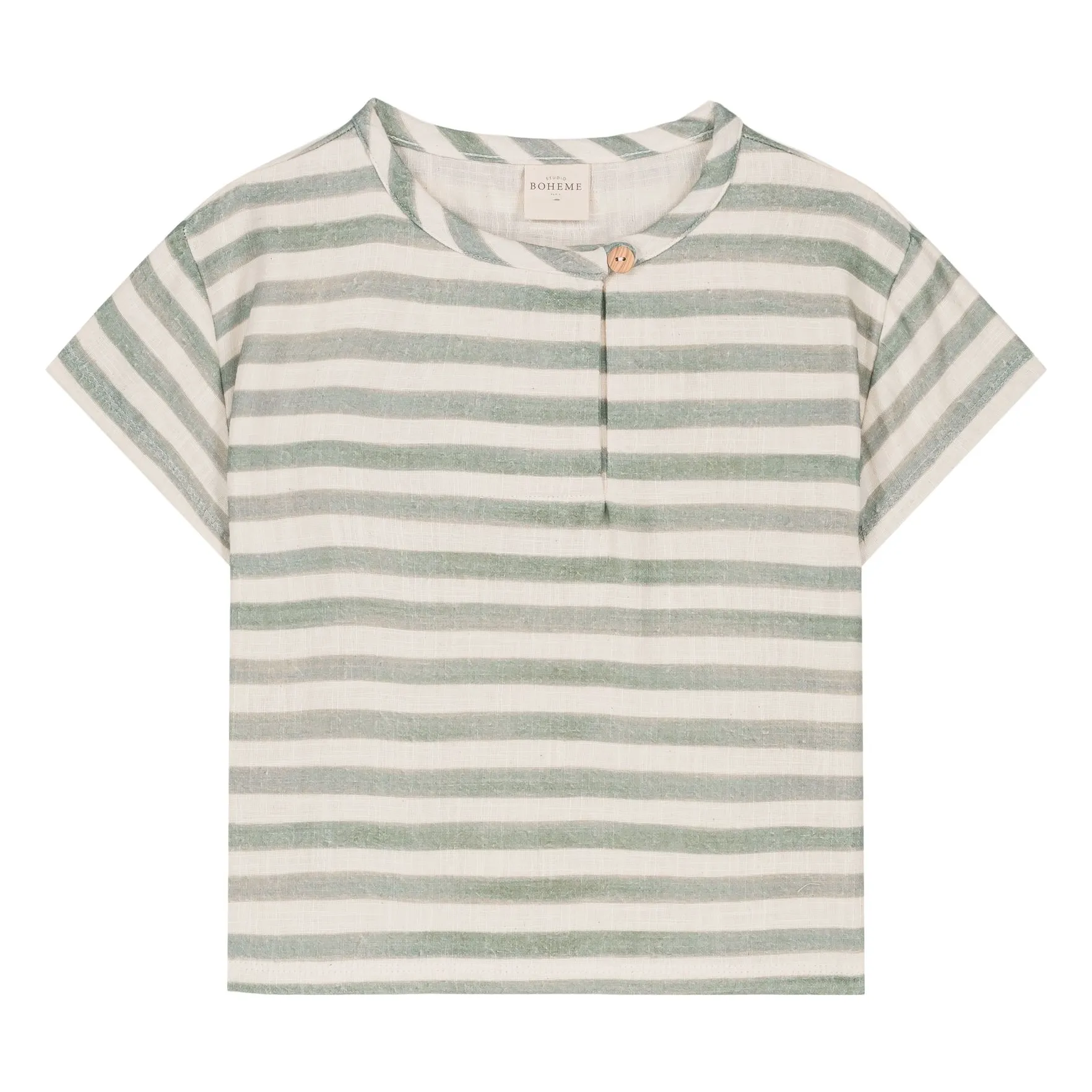 Studio Bohème Green Orso Striped Cotton Gauze T-Shirt