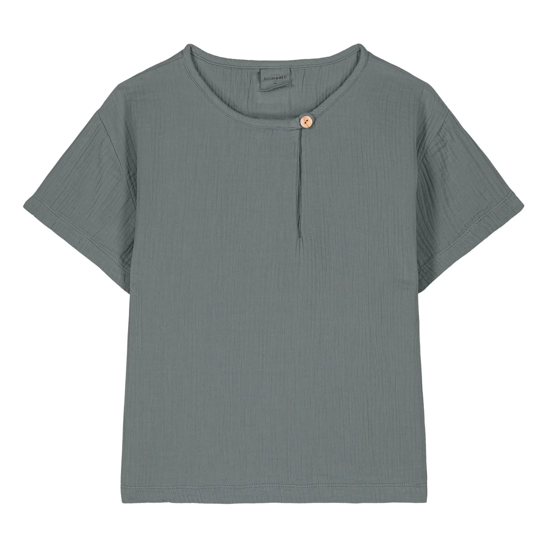 Studio Bohème Grey Blue Orso Cotton Gauze T-Shirt