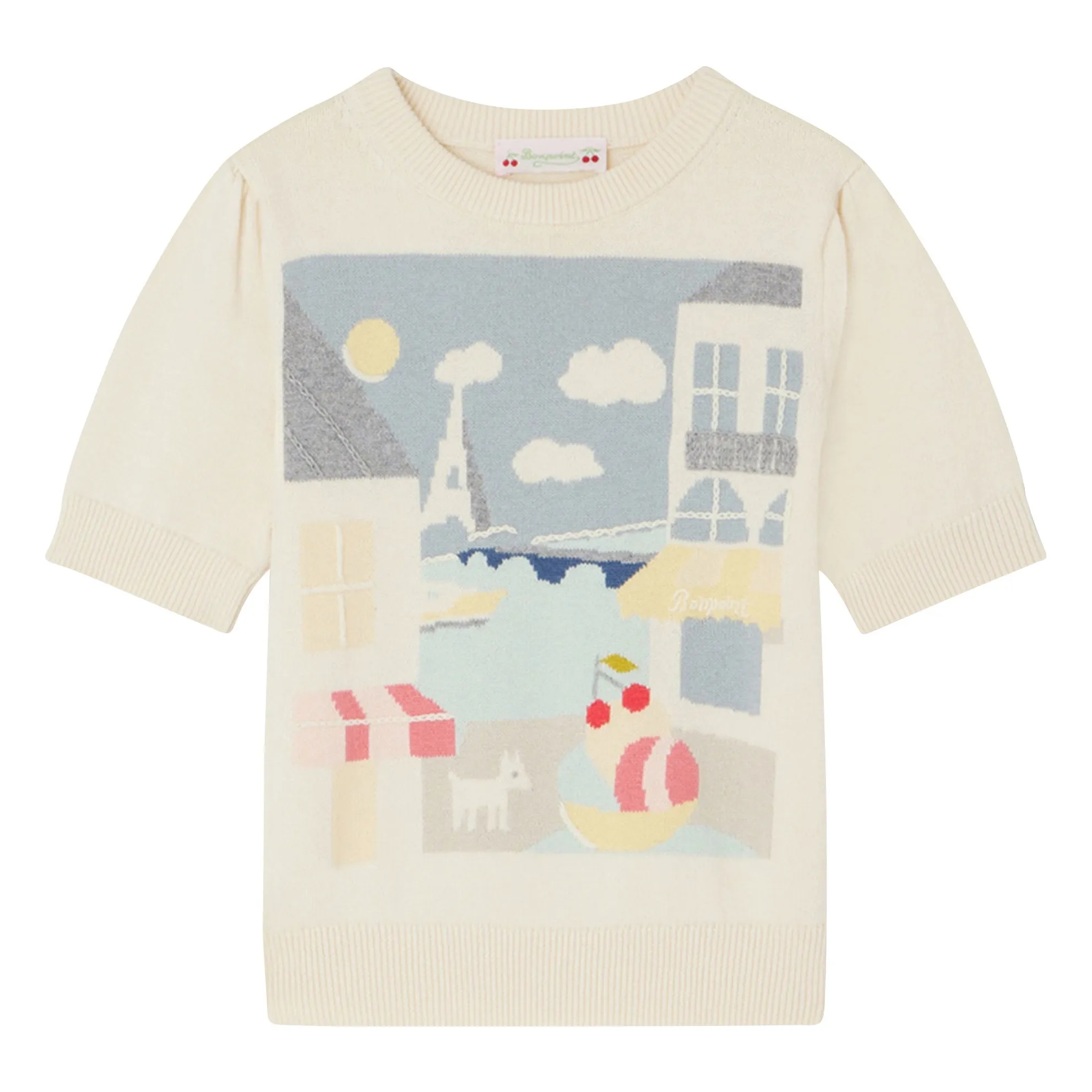 Bonpoint Ecru Elvira Short Sleeve Sweater
