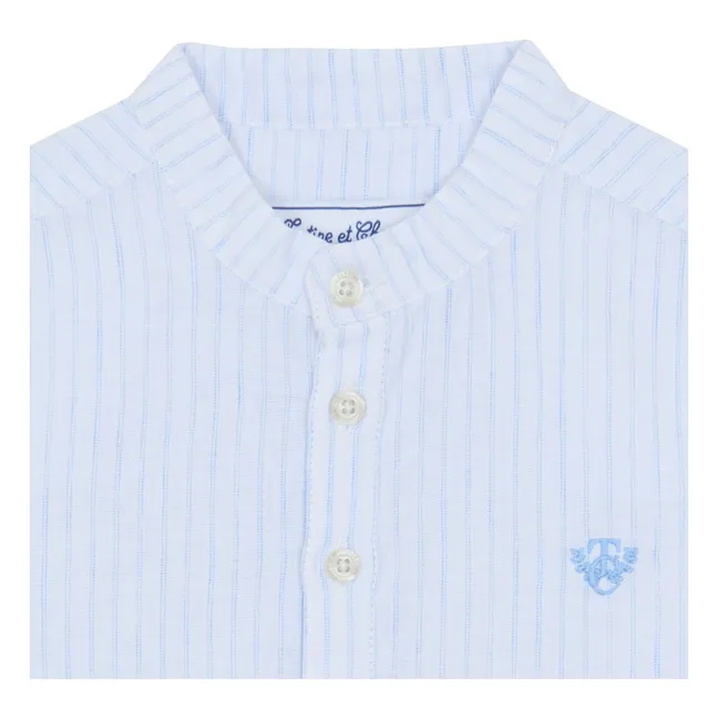 Camicia in lino a righe | Azzurro