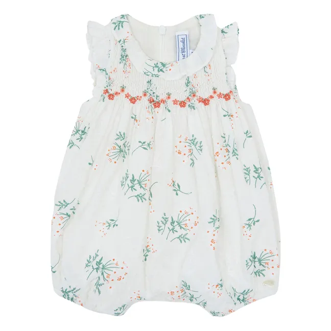 Smocked floral romper | White