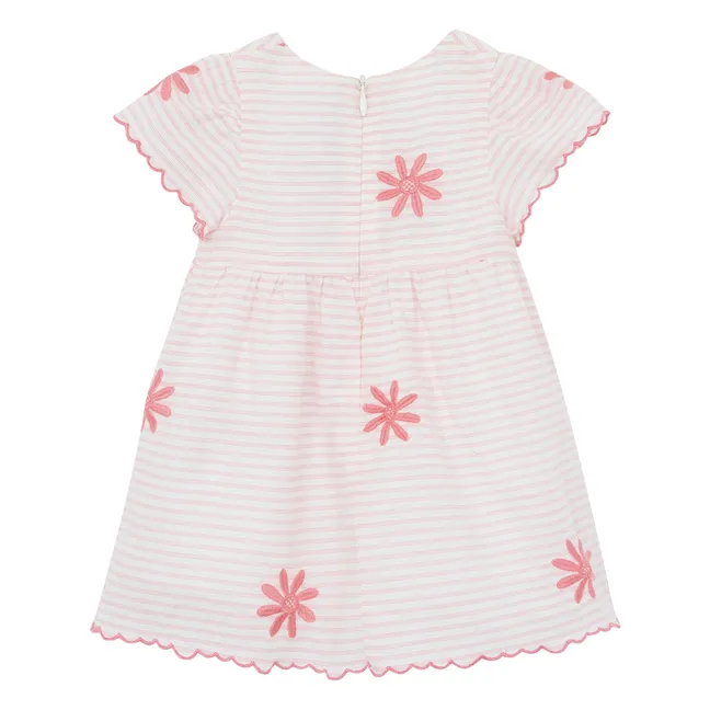 Robe Brodée Rayures | Rose