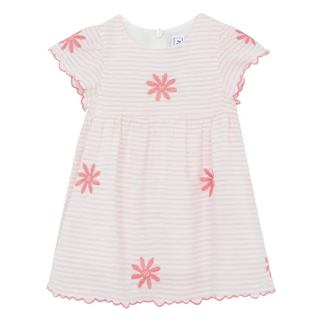 Robe Brodée Rayures | Rose