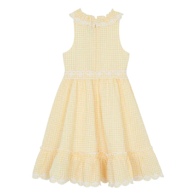 Gingham Ruffle Dress | Pale yellow