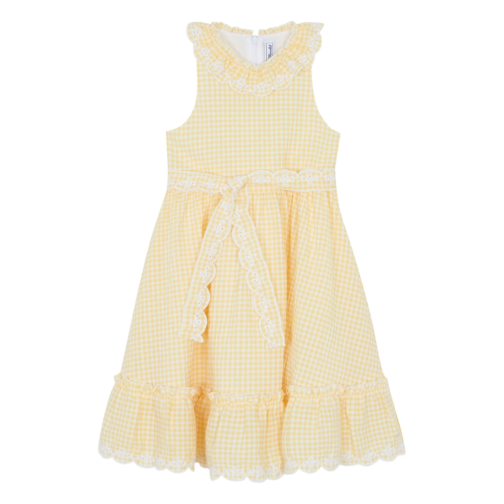 Tartine Et Chocolat Girls Pale Yellow Gingham Ruffle Dress