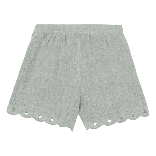 Short Brodé Lin | Vert céladon