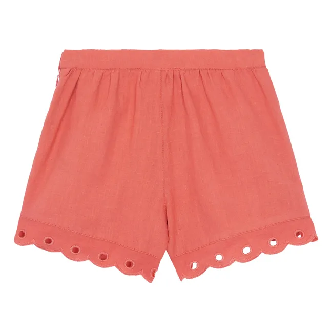 Linen Embroidered Shorts | Coral