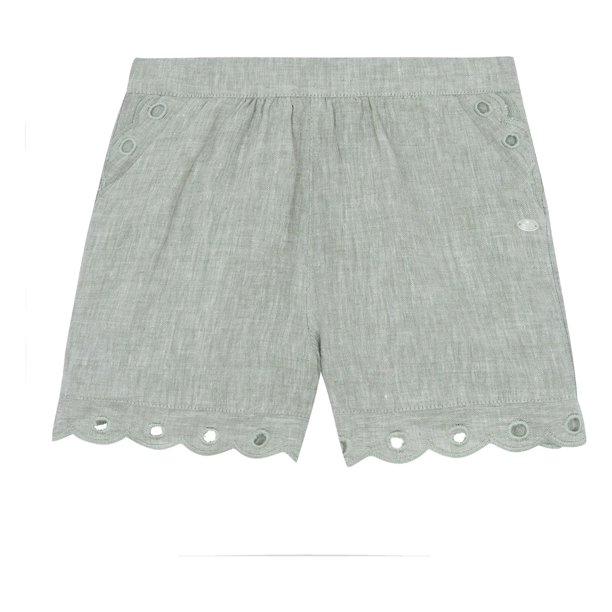Tartine Et Chocolat Girls Celadon Linen Embroidered Shorts