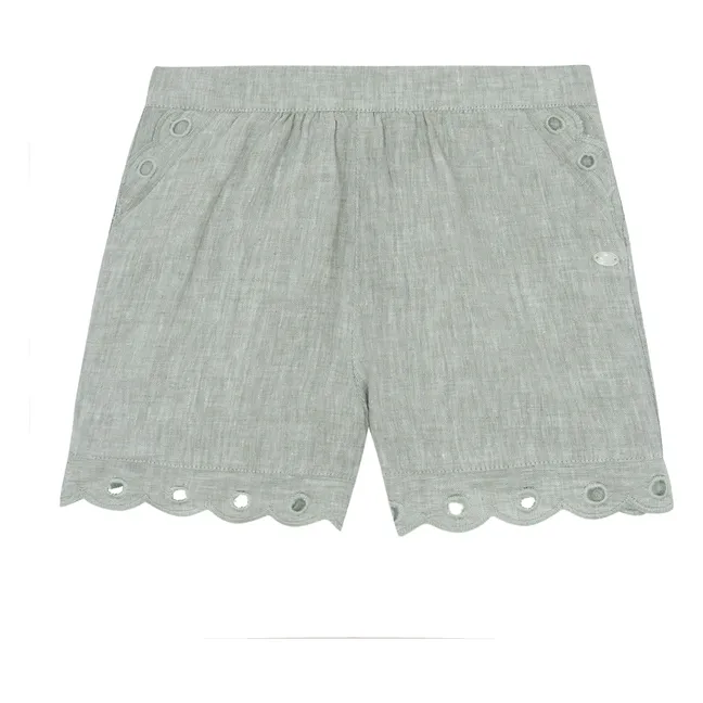 Short Brodé Lin | Vert céladon