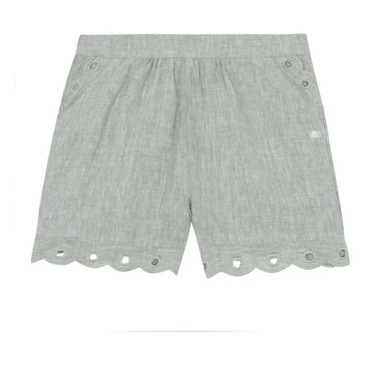 Short Brodé Lin | Vert céladon- Image produit n°0