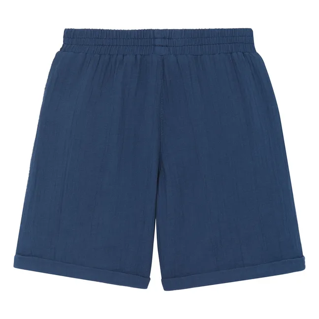 Pantalones cortos de gasa de algodón | Azul Marino