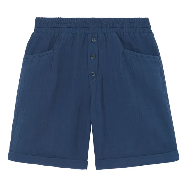 Pantalones cortos de gasa de algodón | Azul Marino
