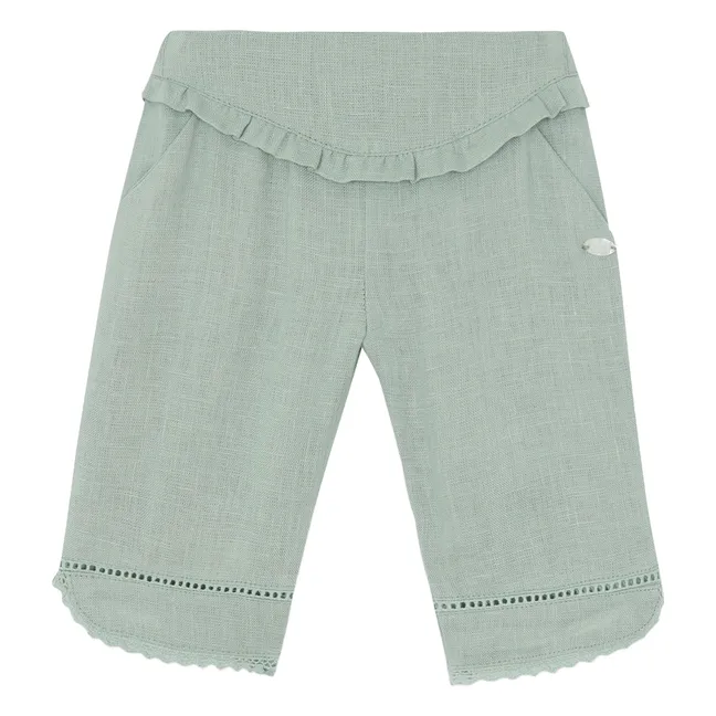 Linen Ruffle Pants | Sage