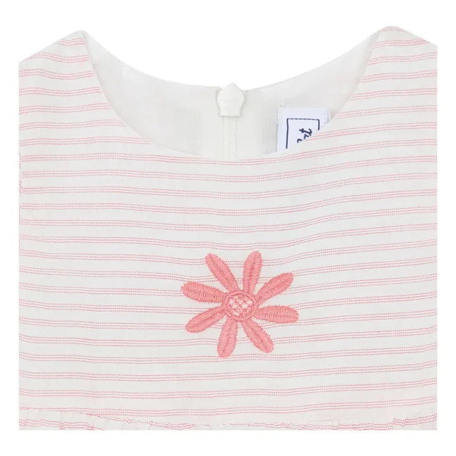 Robe Brodée Rayures | Rose