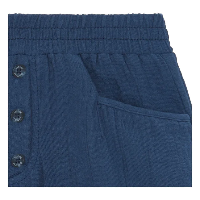 Pantalones cortos de gasa de algodón | Azul Marino