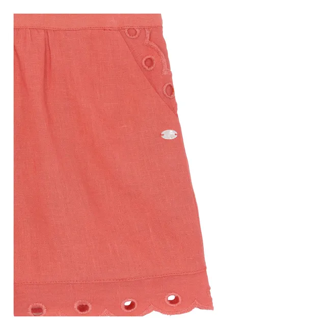 Linen Embroidered Shorts | Coral