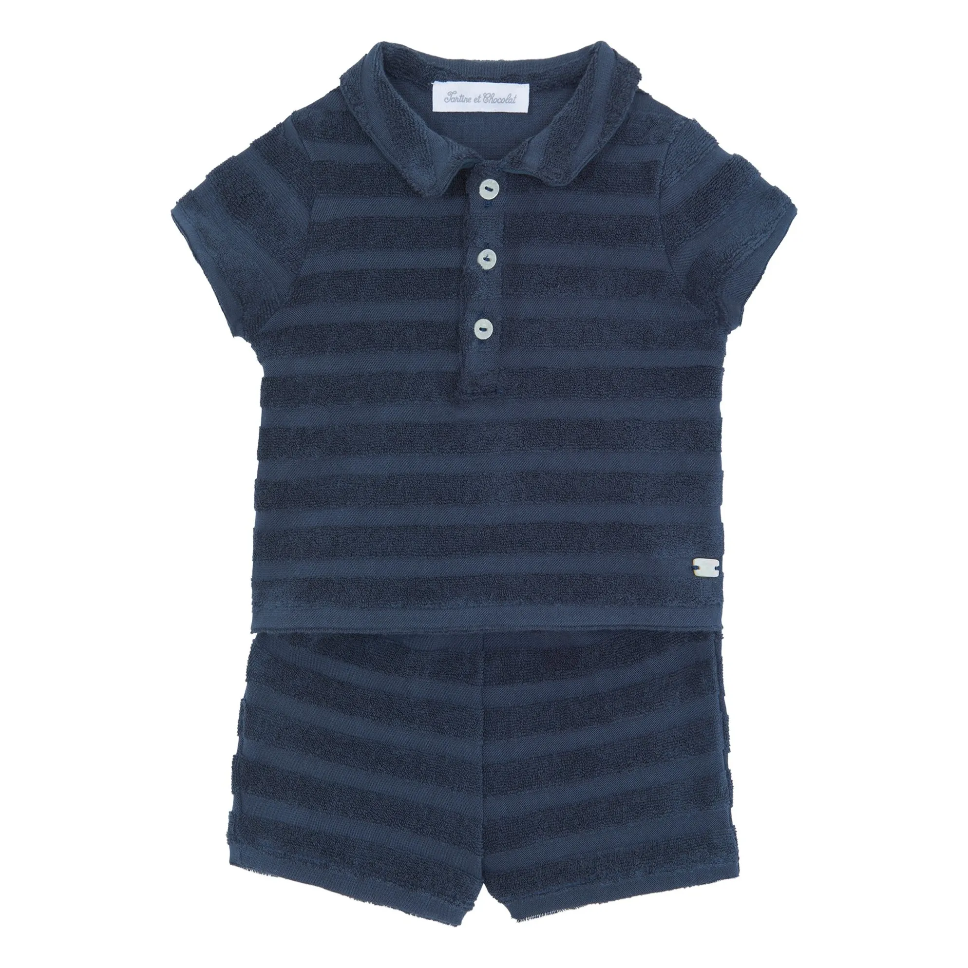 Tartine Et Chocolat Navy Blue Polo Shorts And Towelling Set