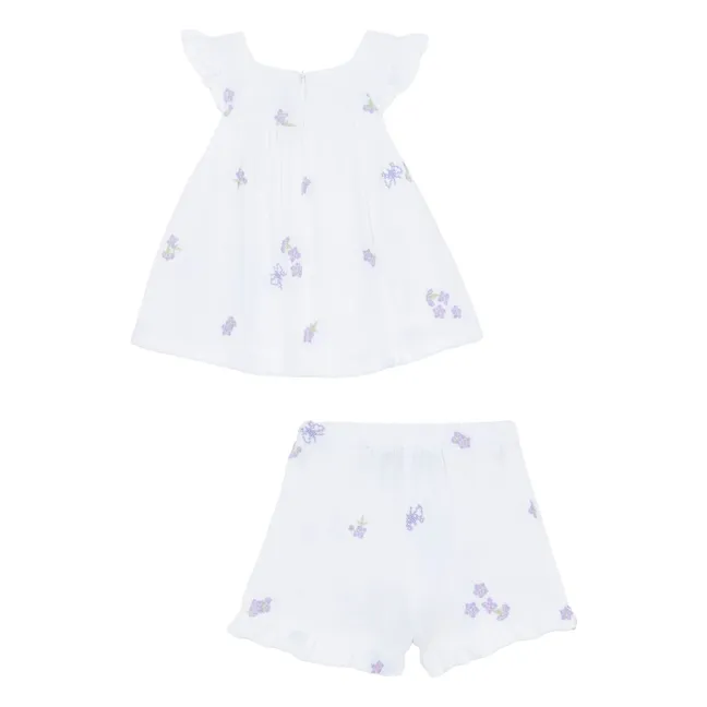 Ruffled Blouse and Shorts Set | White