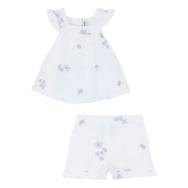 Ruffled Blouse and Shorts Set | White