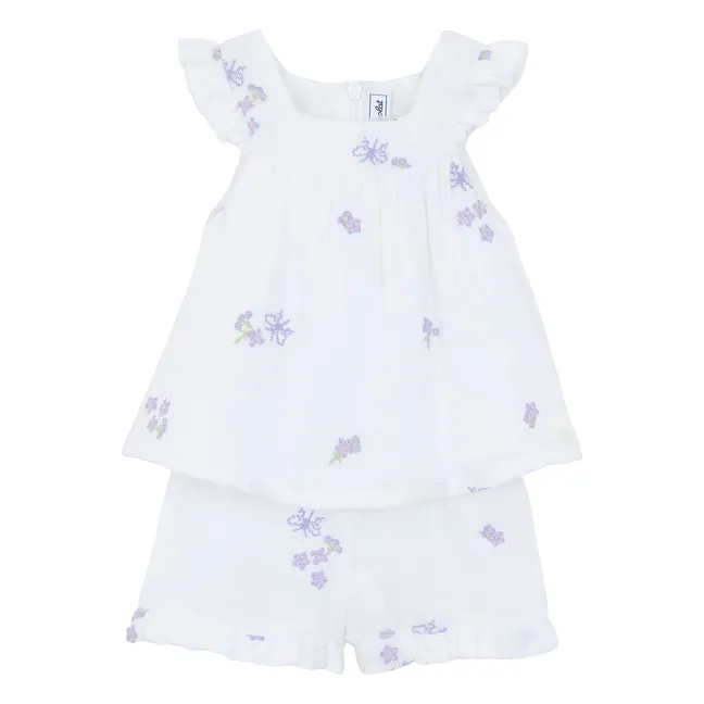 Ruffled Blouse and Shorts Set | White