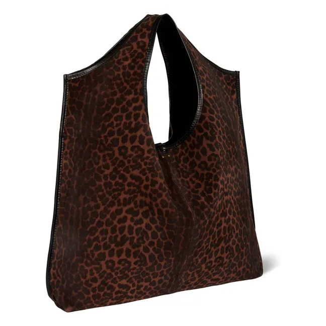 Sac Paco Croûte Velours Léopard | Marron
