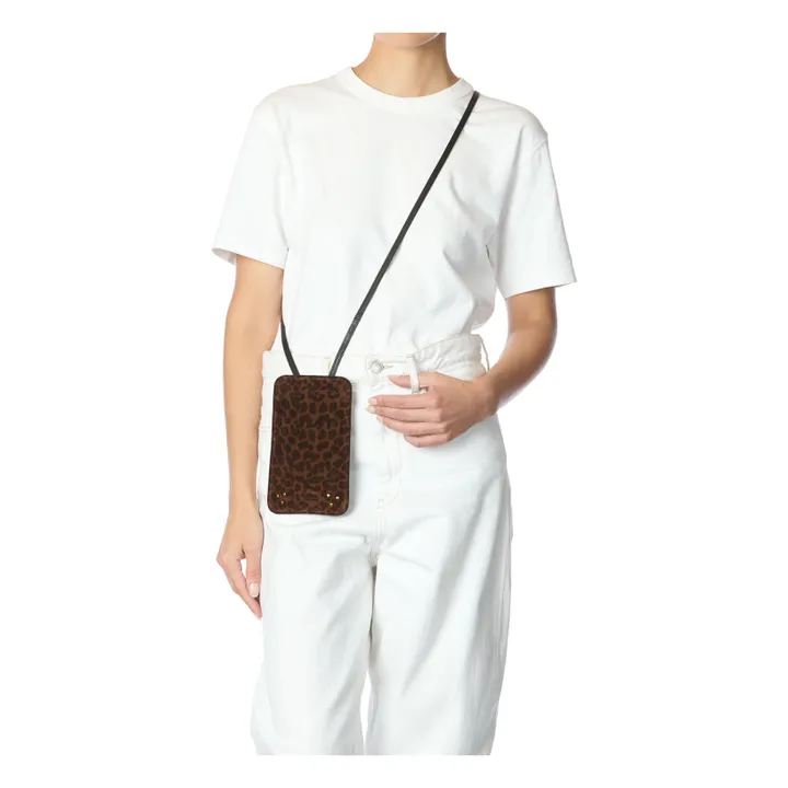 Porte Téléphone Croûte Velours Léopard | Marron- Image produit n°1