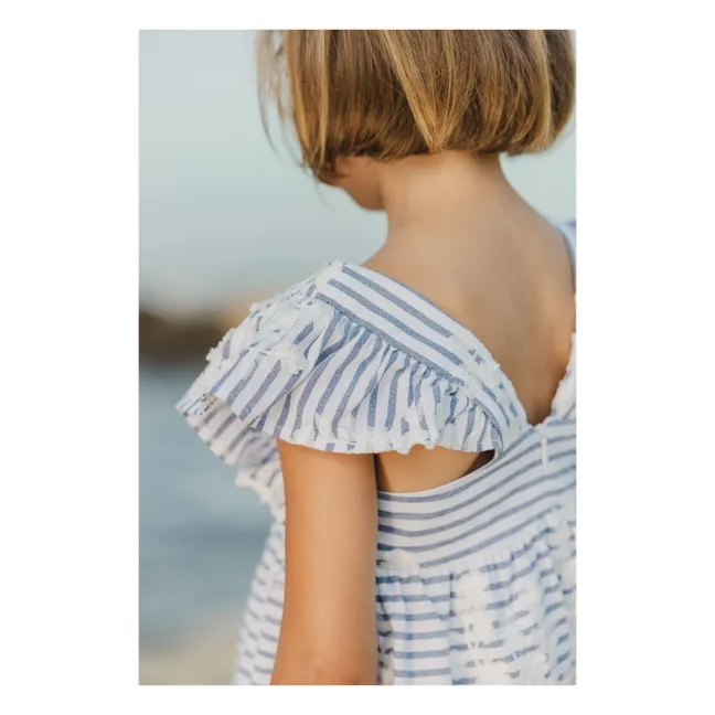 Robe Rayures Fleurie | Bleu