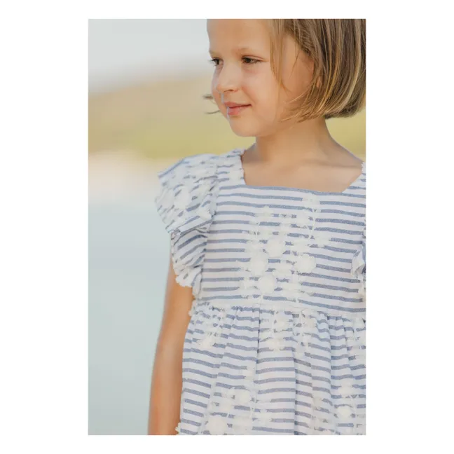 Robe Rayures Fleurie | Bleu