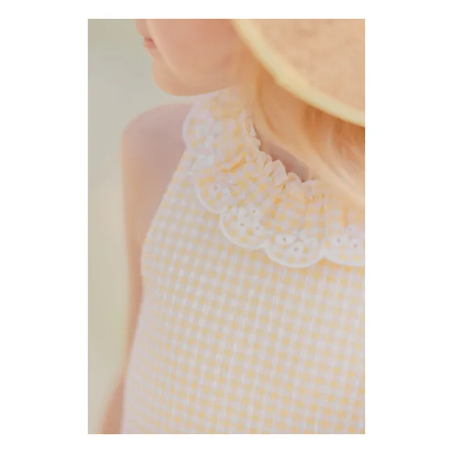 Gingham Ruffle Dress | Pale yellow