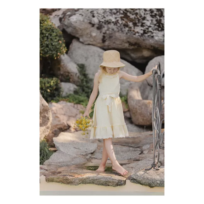 Gingham Ruffle Dress | Pale yellow