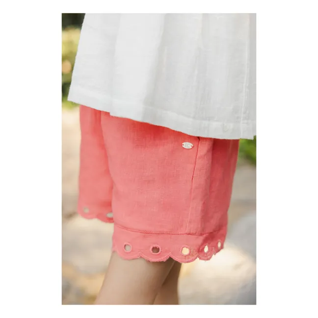 Linen Embroidered Shorts | Coral