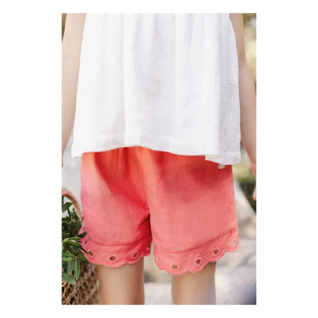 Linen Embroidered Shorts | Coral