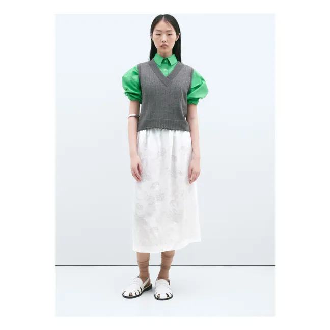 Sleeveless V-Neck Pointelle Merino Wool Sweater | Grey