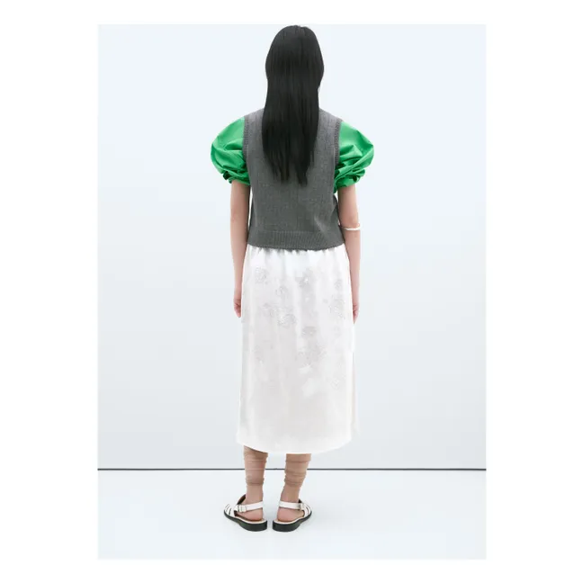 Sleeveless V-Neck Pointelle Merino Wool Sweater | Grey