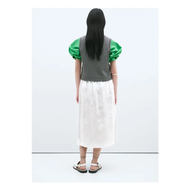 Sleeveless V-Neck Pointelle Merino Wool Sweater | Grey- Product image n°4